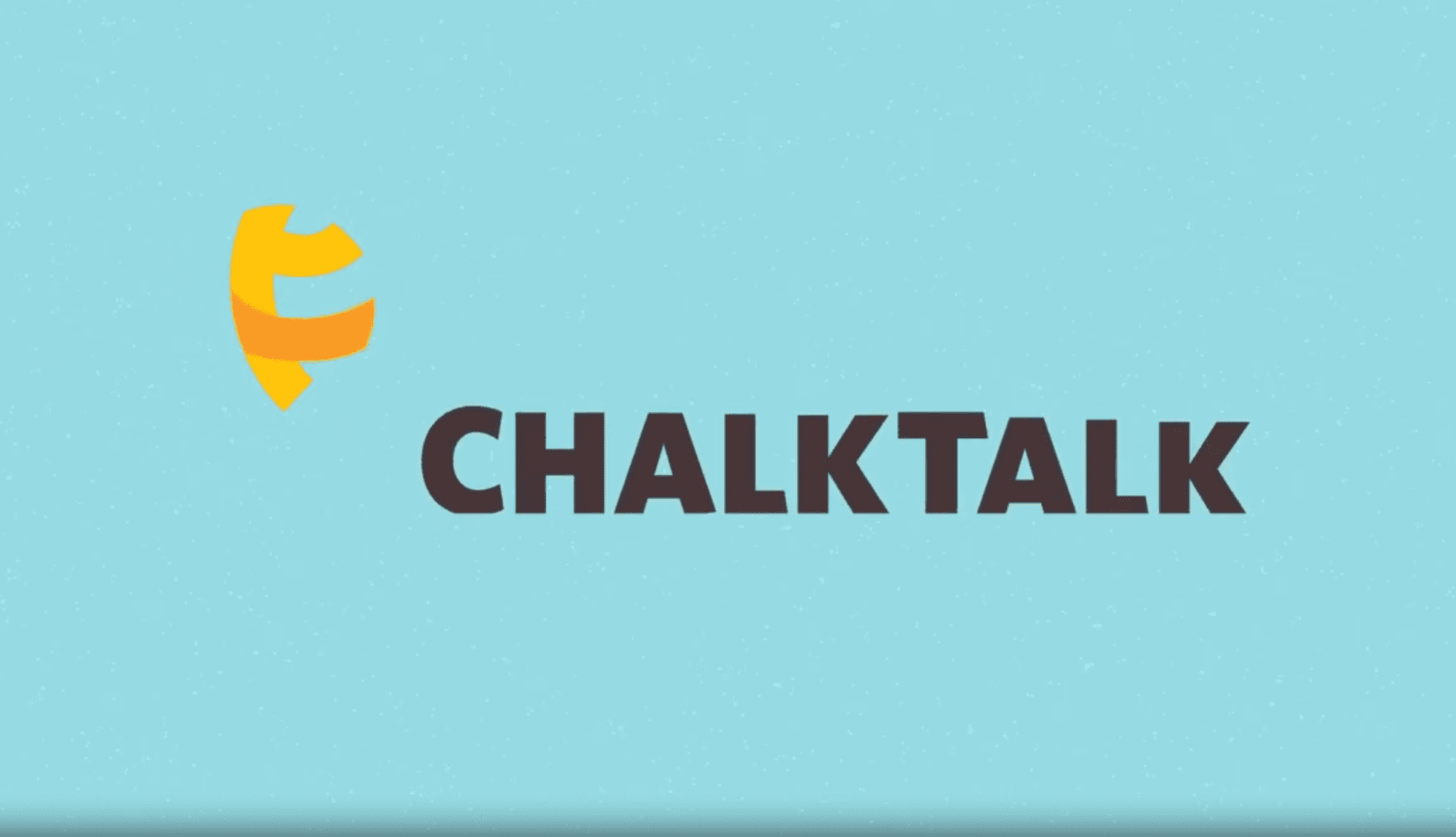 Yellow ChalkTalk logo with blue background.